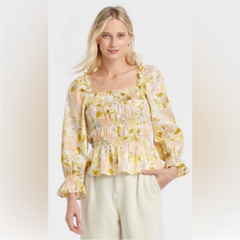 Who What Wear Floral Blouse - Yellow and Pink